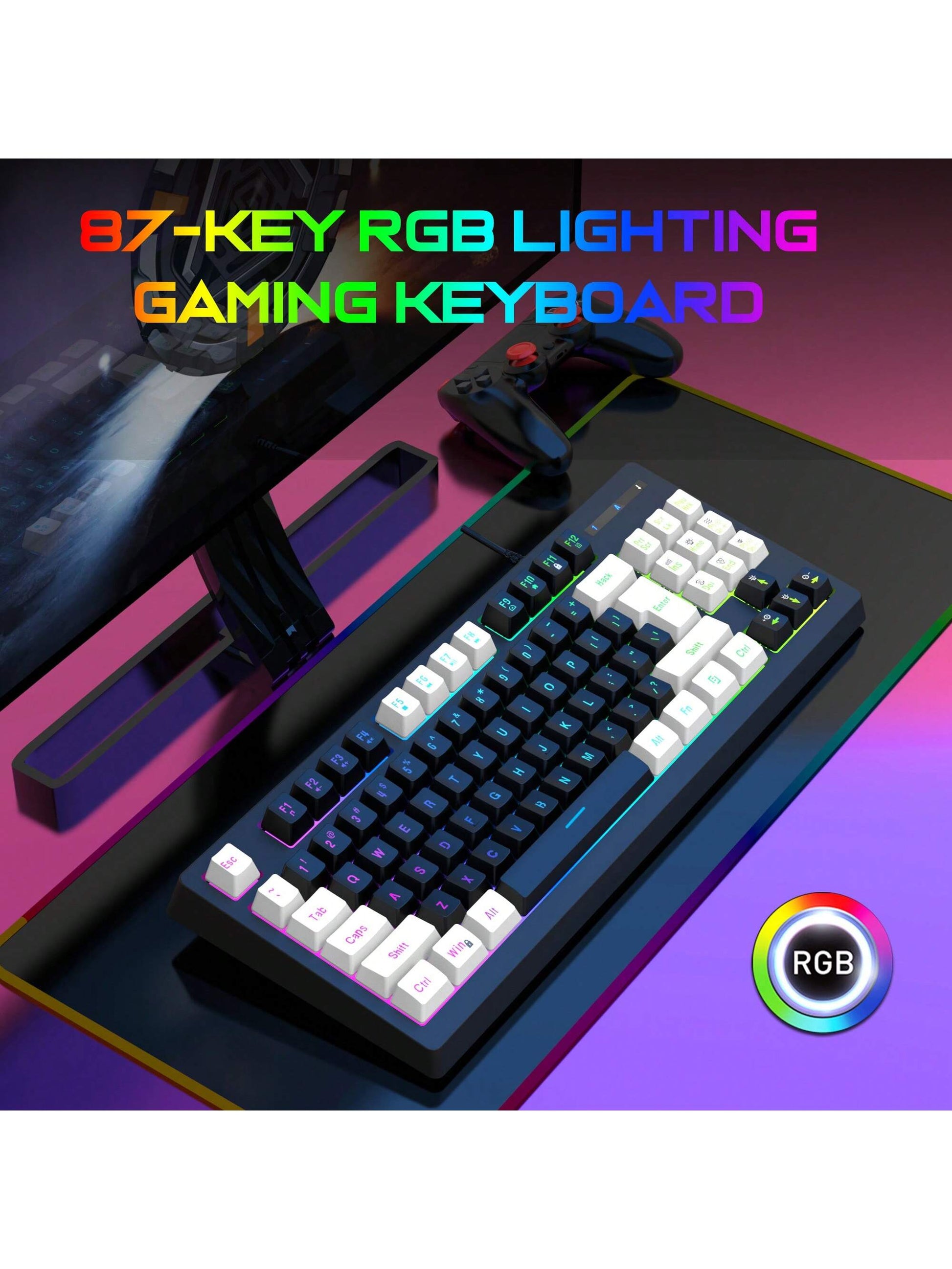 Snpurdiri Snpurdiri Rgb Illuminated, Compact Gaming Keyboard, Usb Cable 87-Key Gaming Keyboard, Led Rainbow Backlit Keyboard, Membrane Keyboard, Suitable for Laptop, Pc Gaming, and Work Keyboard
