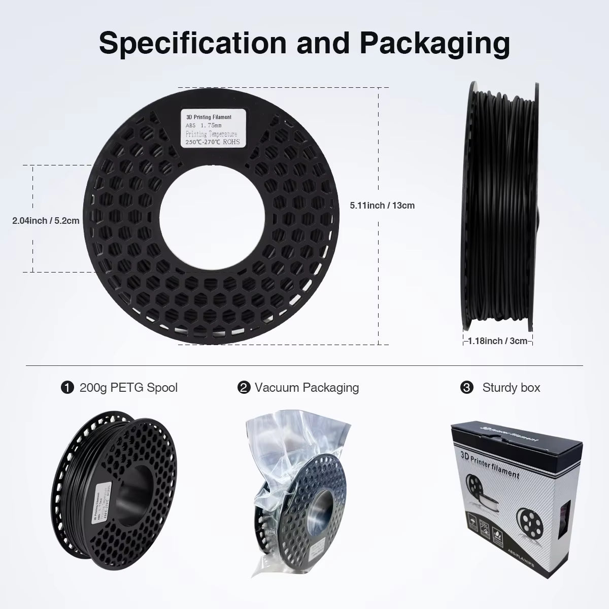 200G/Roll ABS 3D Printer Filament 1.75Mm 3D Printer ABS Plastic Consumables Material for 3D Printer and 3D Pen ABS Filament