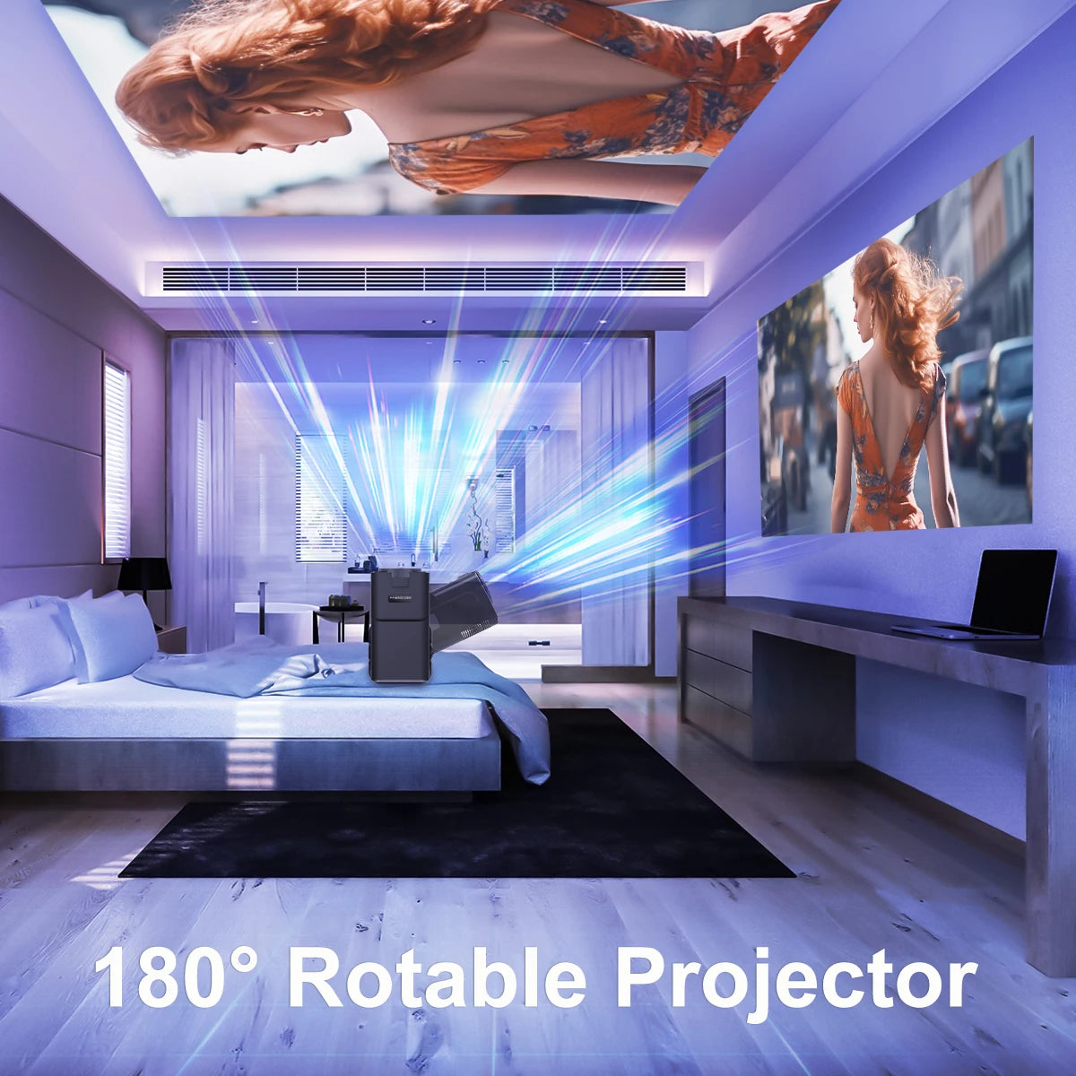 4K Android 11 Projector - Native 1080P, 390 ANSI Lumens, Dual Wi-Fi 6, Bluetooth 5.0, Portable Cinema Projector, Upgraded HY300 Model